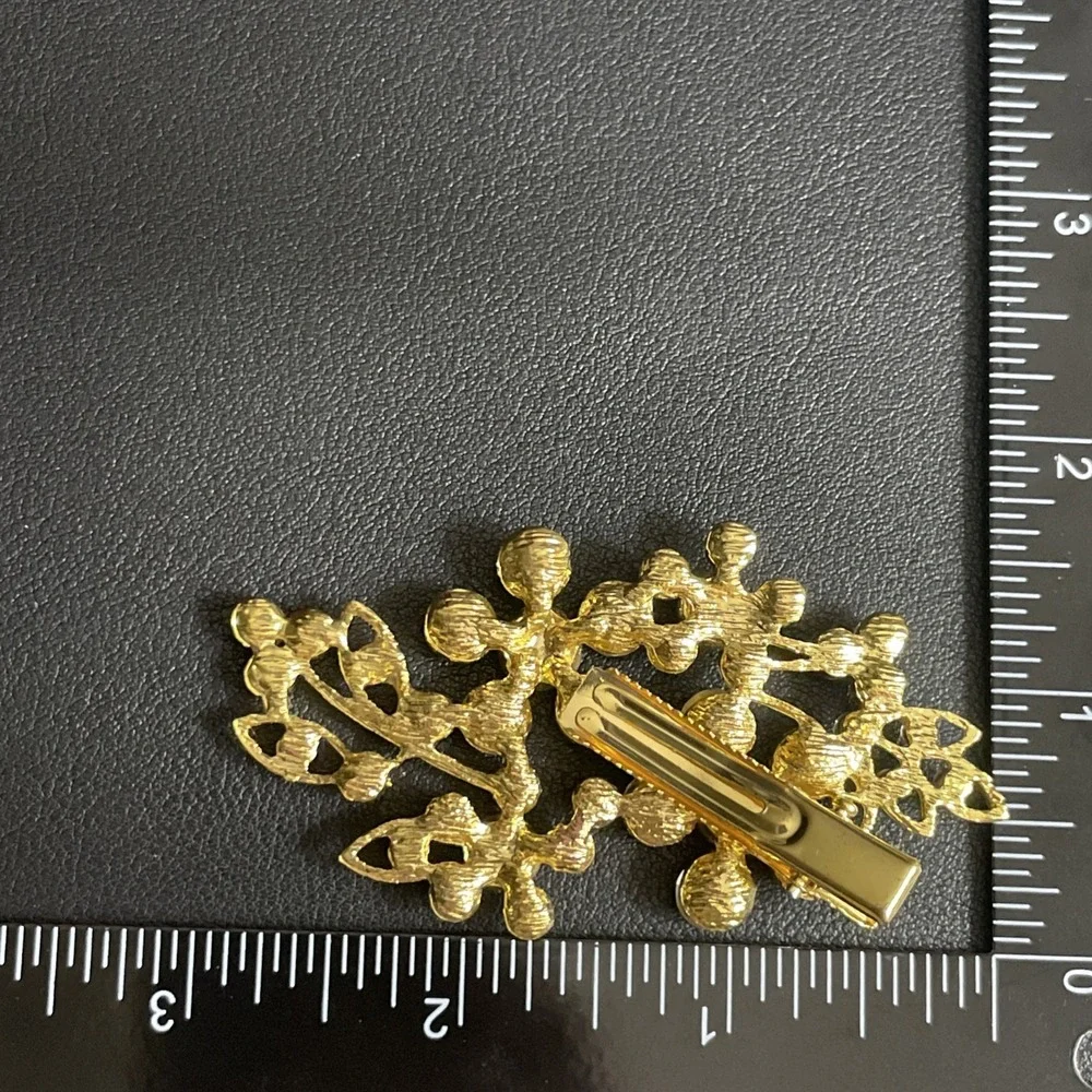 Rhinestone Floral Clip Gold Tone for Hair Dress‎ Scarf Flower Faux Pearl